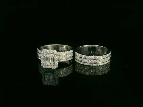 18K white gold bridal ring set with baguette and round diamond cluster – 1.28 carat by Emirates Diamonds.