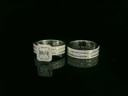 18K white gold bridal ring set with baguette and round diamond cluster – 1.28 carat by Emirates Diamonds.