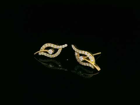 18K gold leaf-shaped stud earrings with 0.31 carats of natural diamonds, featuring a delicate openwork design and a secure butterfly backing.