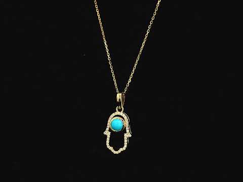 18K yellow gold turquoise hamsa pendant with diamond detail 0.34 carat