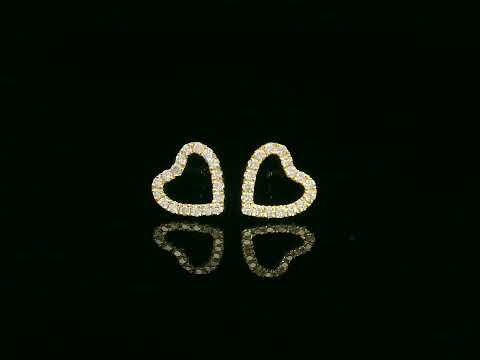 Heart-shaped diamond stud earrings in 18K yellow gold with 0.17 carat diamonds and screw-back posts


