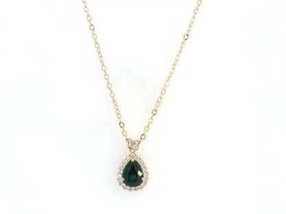 Pear sapphire diamond halo pendant necklace in 18K rose gold
