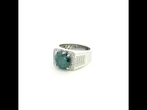 Men’s blue diamond ring with 5.36 carat natural colour-treated blue diamond and pavé diamonds in 18K white gold