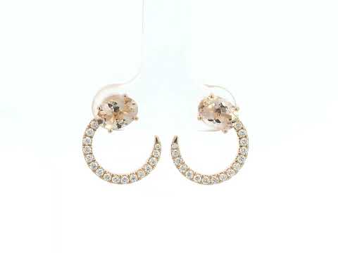 18K rose gold earrings featuring oval-cut morganite gemstones with diamond crescent detailing by Emirates Diamonds.