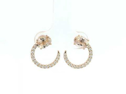 18K rose gold earrings featuring oval-cut morganite gemstones with diamond crescent detailing by Emirates Diamonds.