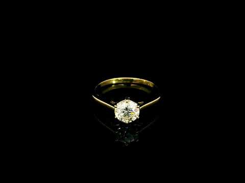 GIA certified 1 carat round diamond solitaire ring in yellow gold, front view