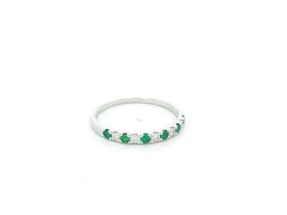 Emerald and diamond alternating band ring in 18K white gold by Emirates Diamonds