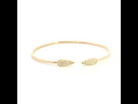 18K rose gold diamond open bangle with pavé set teardrop ends and round brilliant natural diamonds
