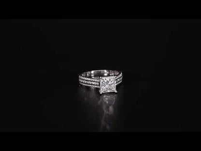 Princess Cut Diamond Engagement Ring with Pavé Band in 18K White Gold- IGI Certified