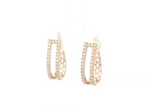 Double row diamond hoop earrings in 18K rose gold with 0.56 carat natural diamonds