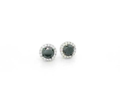 Black Diamond Halo Stud Earrings in 18K White Gold