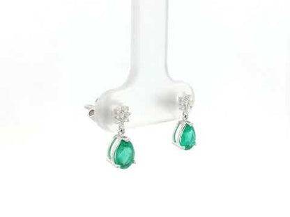 Pear-shaped emerald and diamond drop earrings in 18K yellow gold featuring 0.76 carat emeralds and 0.06 carat diamonds by Emirates Diamonds.