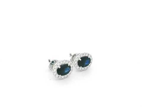 18K white gold blue sapphire diamond halo stud earrings – Emirates Diamonds