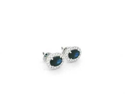 18K white gold blue sapphire diamond halo stud earrings – Emirates Diamonds