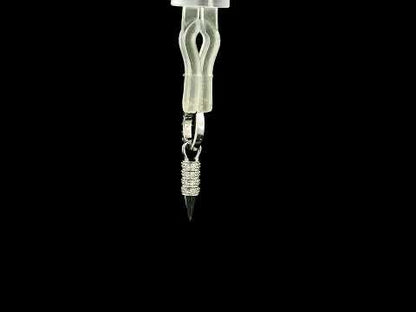 Men's diamond huggie drop earring in 18K white gold with black spike detail