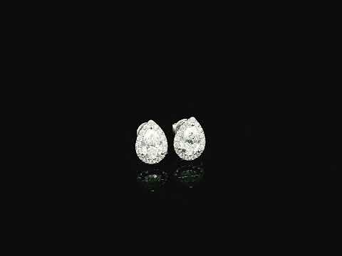 Pear cut diamond halo stud earrings in 18K white gold with GIA certified D color VS2 diamonds – Emirates Diamonds