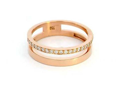 18K rose gold stacking-style ring with 0.19 carat diamonds, featuring a double-band illusion for a layered look – modern fine jewelry.