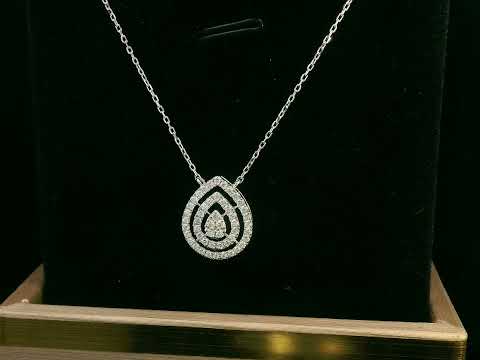 18K gold teardrop diamond halo pendant necklace with a 0.32ct natural diamond double-halo design, featuring an 18K gold chain.