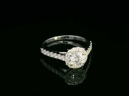 18K Gold Diamond Halo Engagement Ring – 0.53ct VVS1 G Center Diamond