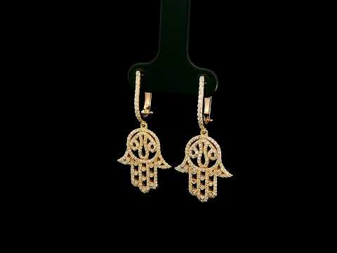 Diamond Hamsa hand drop earrings in 18K rose gold with diamond set hoops