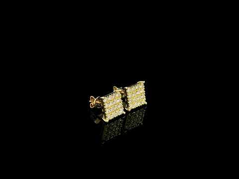 Rectangular diamond cluster stud earrings in 18K yellow gold featuring multiple round brilliant diamonds by Emirates Diamonds.