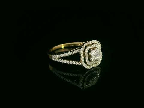 18K yellow gold floral halo diamond ring with split shank, 0.39ct – Emirates Diamonds