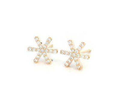 18K Rose Gold Diamond Starburst Stud Earrings.