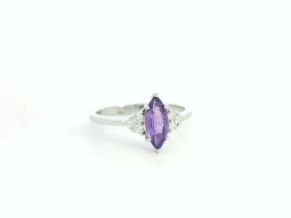 Purple sapphire and diamond ring marquise cut 0.99 carat in 18K white gold by Emirates Diamonds