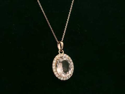 Morganite & Diamond Halo Pendant in 18K Rose Gold