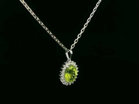 18k white gold pendant with 2.76ct oval peridot & 0.27ct diamond halo – certified authenticity included