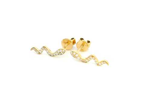 18K Gold Snake Diamond Stud Earrings with 0.13 Carats of Diamonds.