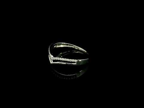 18K white gold diamond chevron wedding band with a layered polished and diamond-set V-shaped design by Emirates Diamonds.