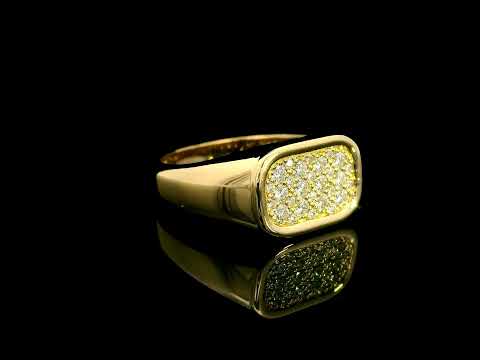 18K yellow gold pavé diamond signet ring with a rectangular diamond-set top and polished tapered band.