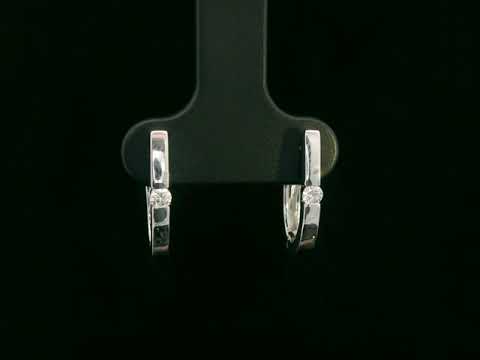 18K white gold diamond huggie hoop earrings with single round diamond, 0.11ct – Emirates Diamonds