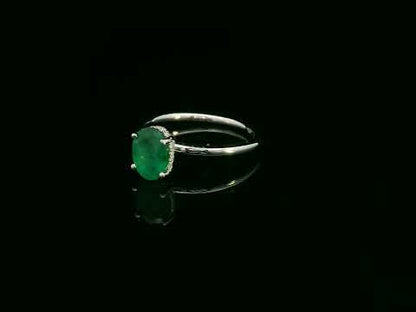 Emerald & Diamond Ring in 18K White Gold