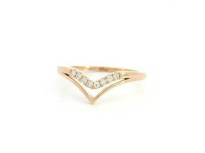 Diamond Chevron Wedding Band in 18K Rose Gold | Contour Stacking Ring