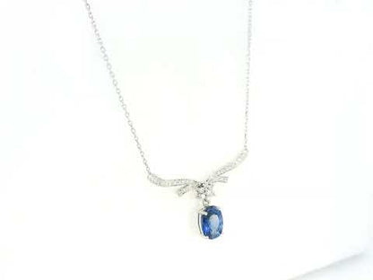 18K white gold blue sapphire diamond necklace 0.98 carat oval sapphire with diamond accents – Emirates Diamonds