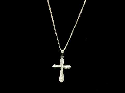 18K white gold diamond cross pendant featuring 0.23 carat natural round brilliant diamonds in a modern geometric cross design.