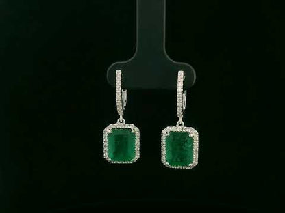 18K white gold emerald drop earrings with 5.78ct emeralds and 0.62ct diamonds – Emirates Diamonds