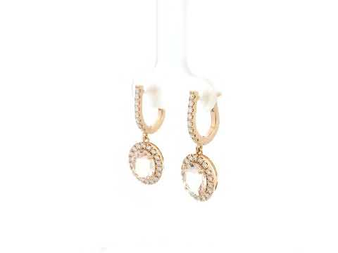 Morganite oval halo diamond drop earrings in 18K rose gold by Emirates Diamonds
