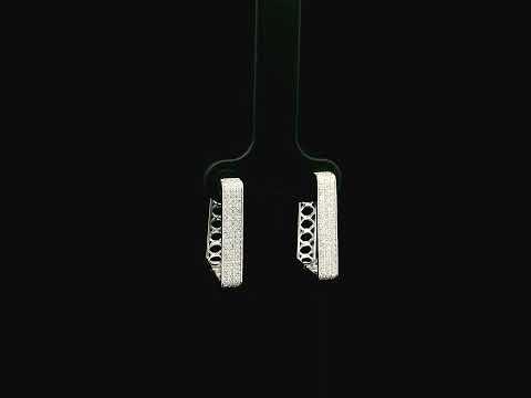 Diamond hoop earrings in 18K white gold with 0.41 carat natural diamonds and geometric rectangular design.