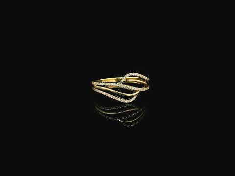 18K yellow gold wave diamond ring featuring a flowing multi-row design with 0.26 carat of round brilliant natural diamonds.
