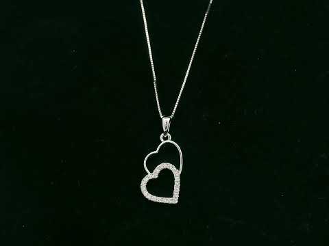 18K white gold double heart diamond pendant necklace with pavé diamonds – fine jewelry by Emirates Diamonds