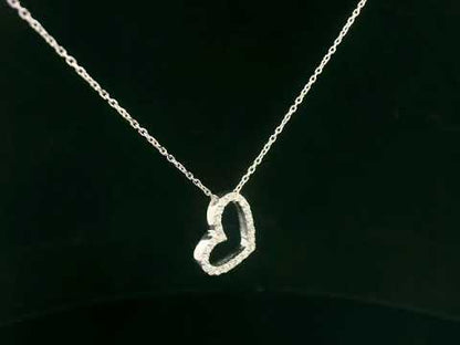 18K white gold diamond open heart necklace, pavé-set pendant, dainty fine jewelry by Emirates Diamonds.