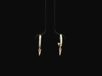 18K yellow gold diamond hoop earrings with spike drop charms, 0.22 carat natural diamonds.