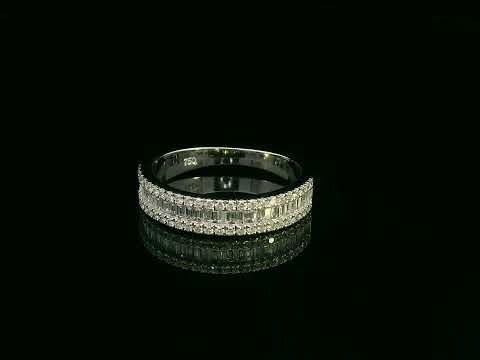18K white gold diamond band ring with baguette and round diamonds by Emirates Diamonds