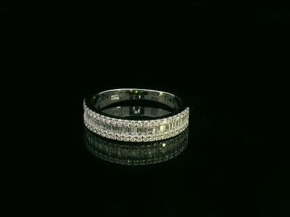 18K white gold diamond band ring with baguette and round diamonds by Emirates Diamonds