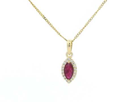 18K Gold Pendant with Marquise-Cut Ruby and Diamond Halo – 0.61ct Ruby and 0.14ct Diamond