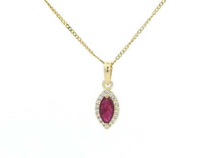 18K Gold Pendant with Marquise-Cut Ruby and Diamond Halo – 0.61ct Ruby and 0.14ct Diamond
