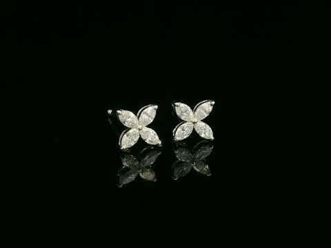 Diamond floral stud earrings in 18K white gold with marquise-cut diamonds totaling 0.34 carat by Emirates Diamonds